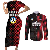 Custom Football Antigua and Barbuda Couples Matching Short Sleeve Bodycon Dress and Long Sleeve Button Shirt The Benna Boys Go Champions