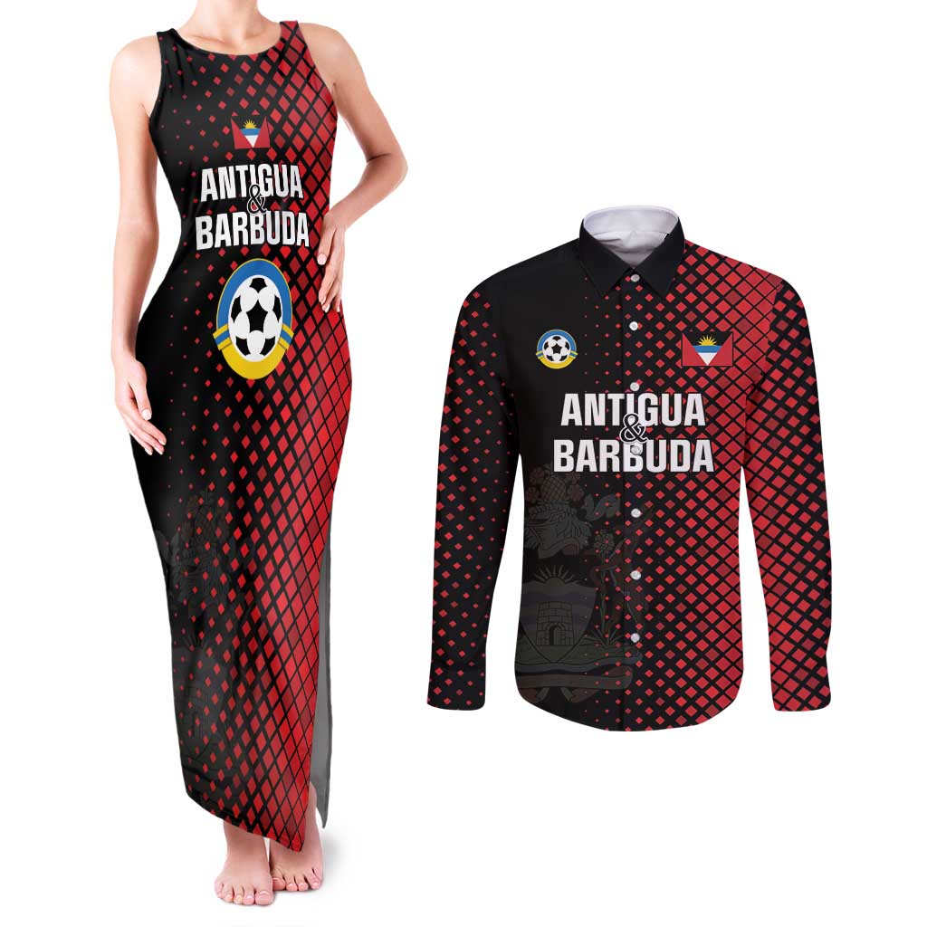 Custom Football Antigua and Barbuda Couples Matching Tank Maxi Dress and Long Sleeve Button Shirt The Benna Boys Go Champions