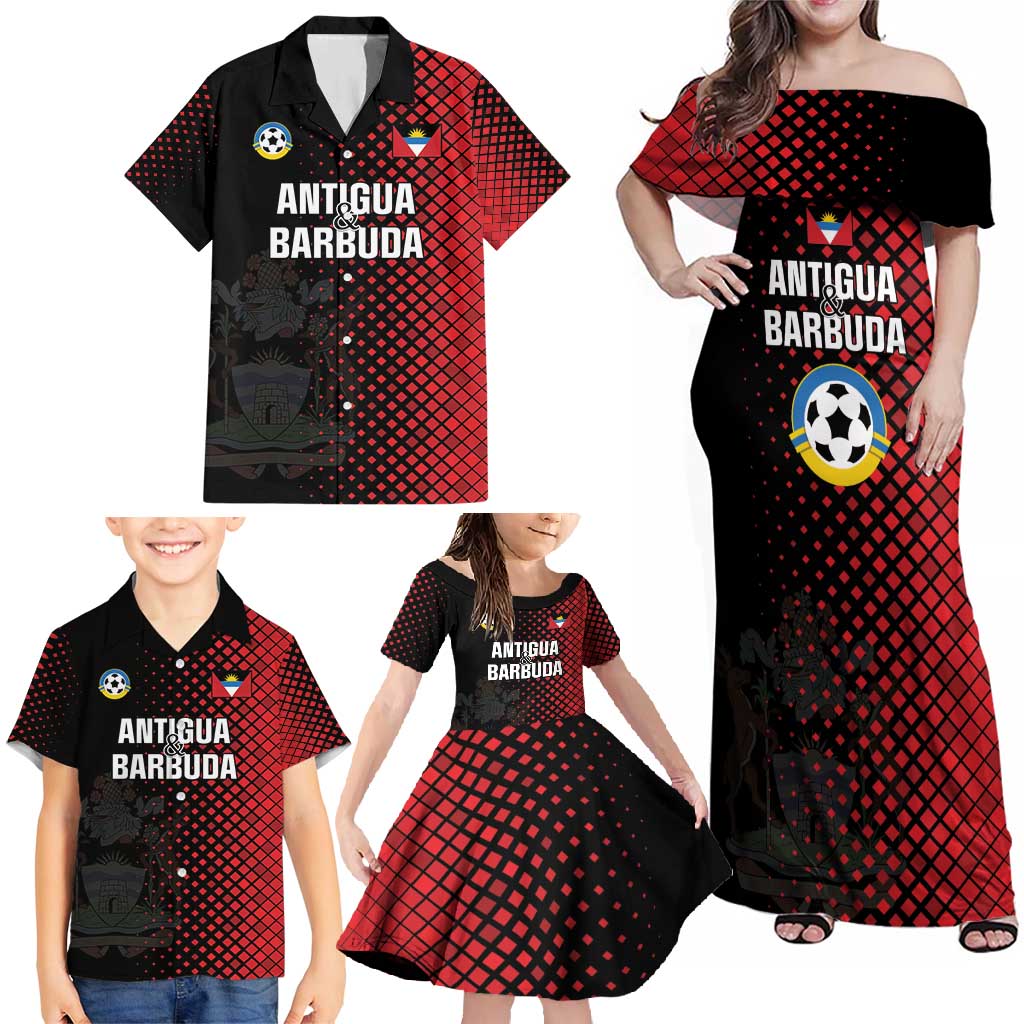 Custom Football Antigua and Barbuda Family Matching Off Shoulder Maxi Dress and Hawaiian Shirt The Benna Boys Go Champions