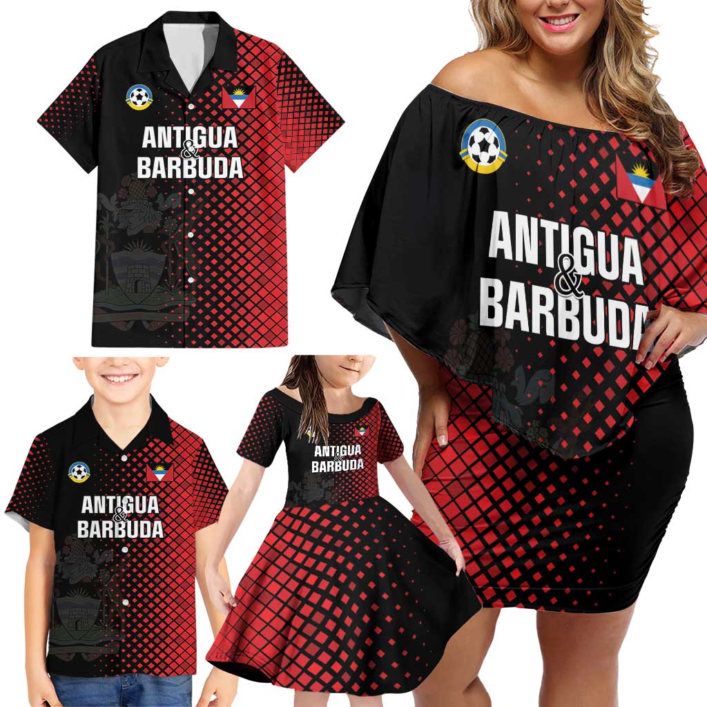 Custom Football Antigua and Barbuda Family Matching Off Shoulder Short Dress and Hawaiian Shirt The Benna Boys Go Champions