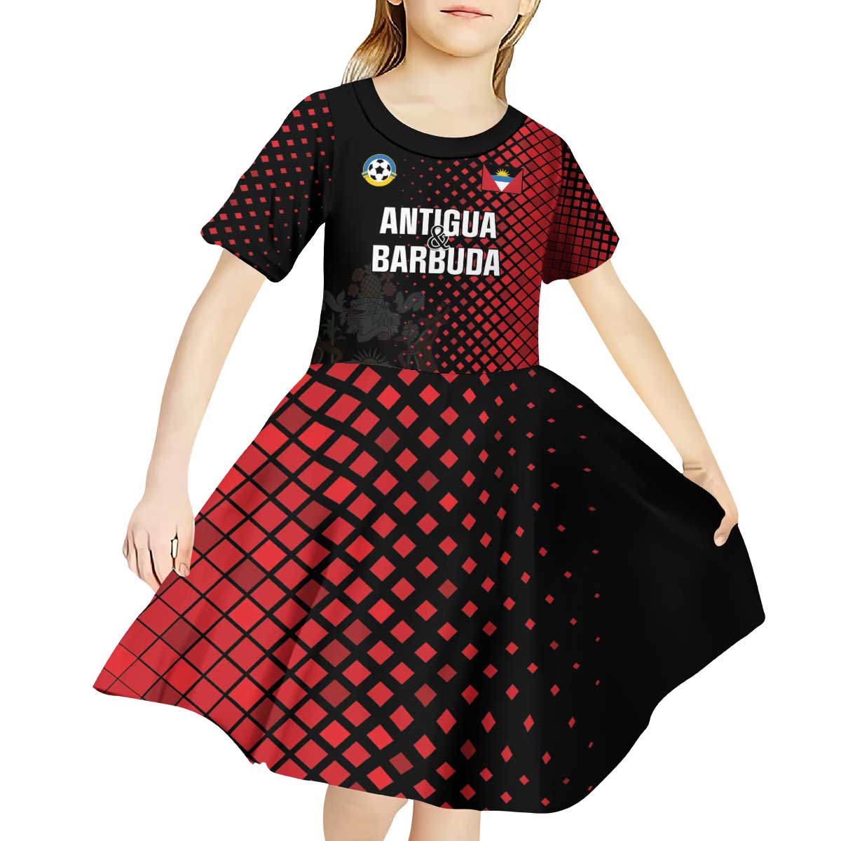 Custom Football Antigua and Barbuda Kid Short Sleeve Dress The Benna Boys Go Champions