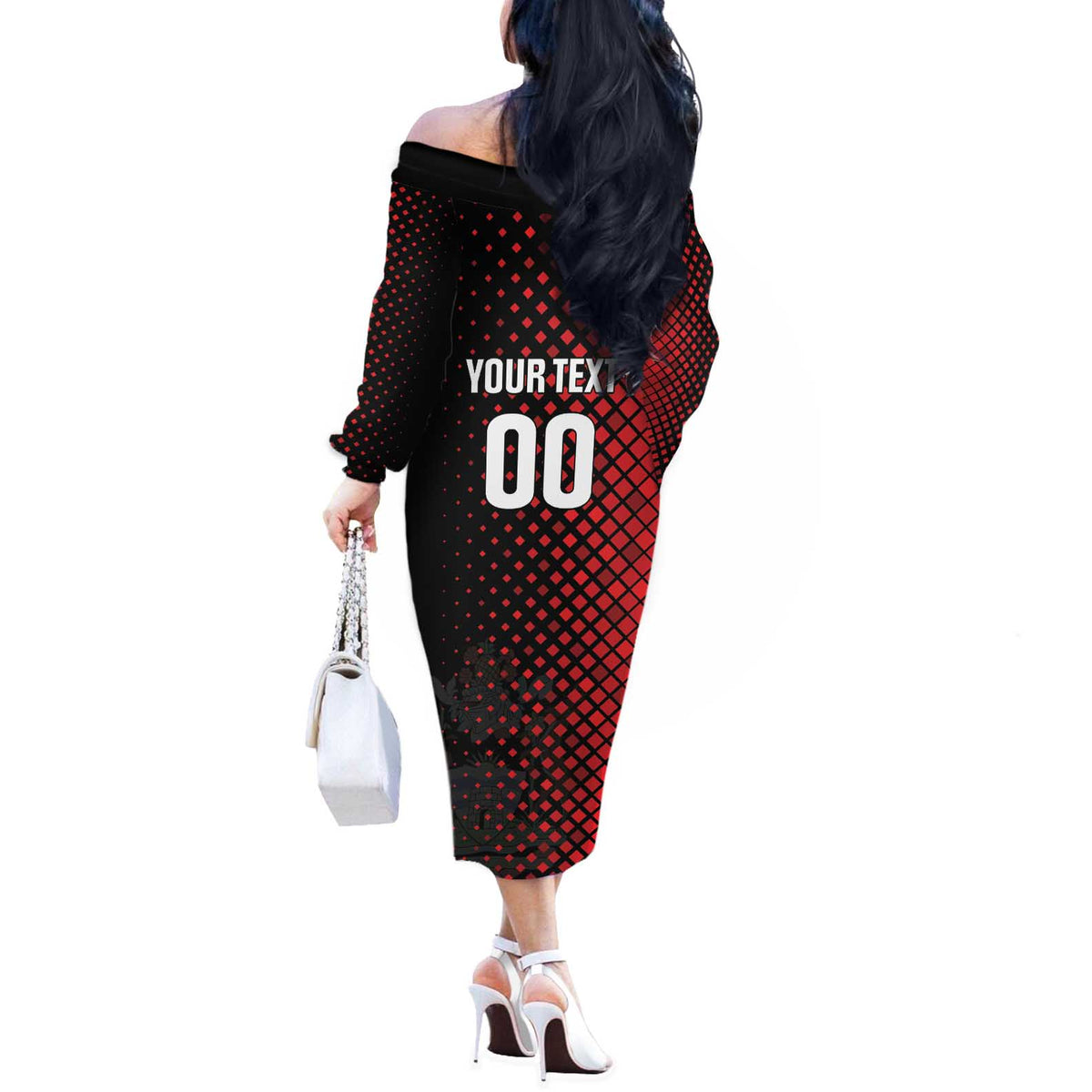 Custom Football Antigua and Barbuda Off The Shoulder Long Sleeve Dress The Benna Boys Go Champions