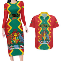 Personalized Grenada 1974 Couples Matching Long Sleeve Bodycon Dress and Hawaiian Shirt Proud To Be Grenadian