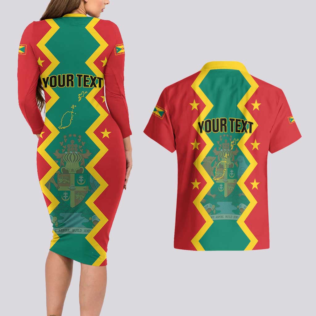 Personalized Grenada 1974 Couples Matching Long Sleeve Bodycon Dress and Hawaiian Shirt Proud To Be Grenadian
