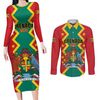 Personalized Grenada 1974 Couples Matching Long Sleeve Bodycon Dress and Long Sleeve Button Shirt Proud To Be Grenadian