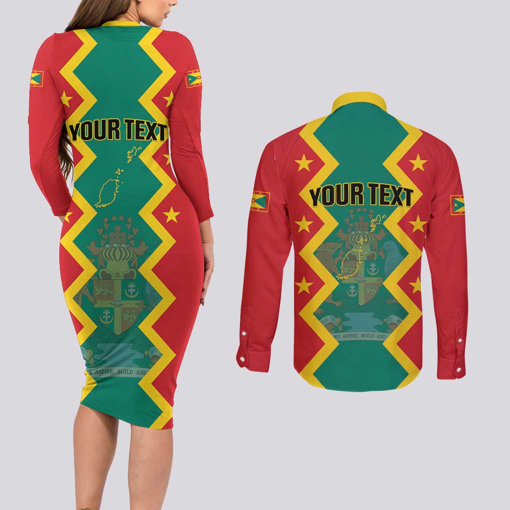 Personalized Grenada 1974 Couples Matching Long Sleeve Bodycon Dress and Long Sleeve Button Shirt Proud To Be Grenadian