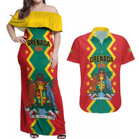Personalized Grenada 1974 Couples Matching Off Shoulder Maxi Dress and Hawaiian Shirt Proud To Be Grenadian