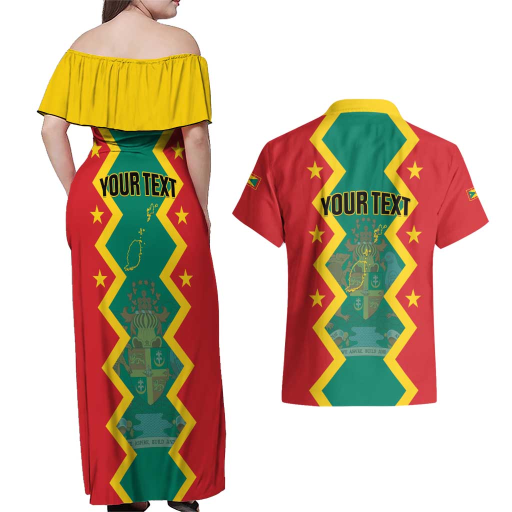 Personalized Grenada 1974 Couples Matching Off Shoulder Maxi Dress and Hawaiian Shirt Proud To Be Grenadian