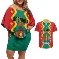 Personalized Grenada 1974 Couples Matching Off Shoulder Short Dress and Hawaiian Shirt Proud To Be Grenadian