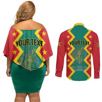Personalized Grenada 1974 Couples Matching Off Shoulder Short Dress and Long Sleeve Button Shirt Proud To Be Grenadian