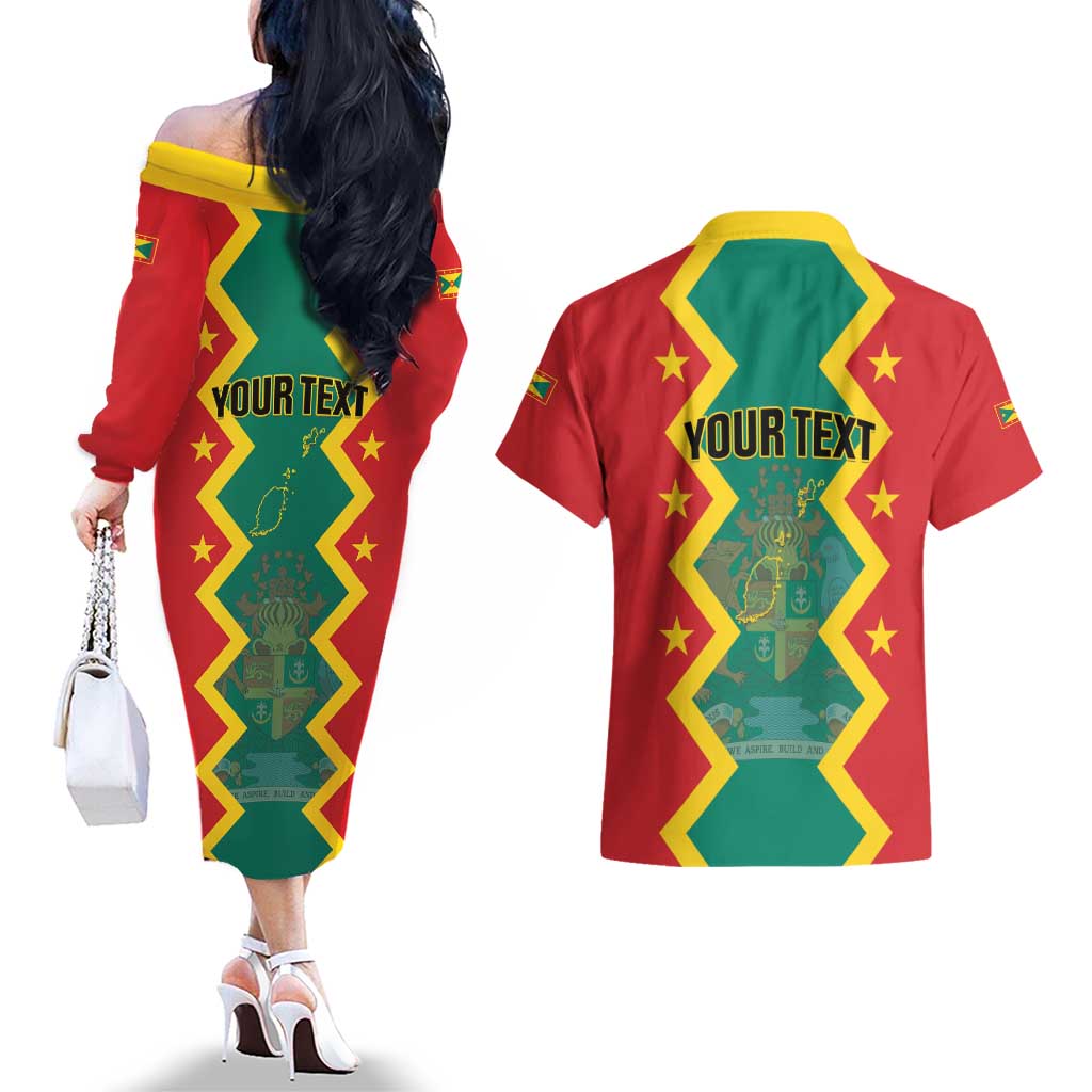 Personalized Grenada 1974 Couples Matching Off The Shoulder Long Sleeve Dress and Hawaiian Shirt Proud To Be Grenadian