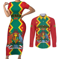 Personalized Grenada 1974 Couples Matching Short Sleeve Bodycon Dress and Long Sleeve Button Shirt Proud To Be Grenadian