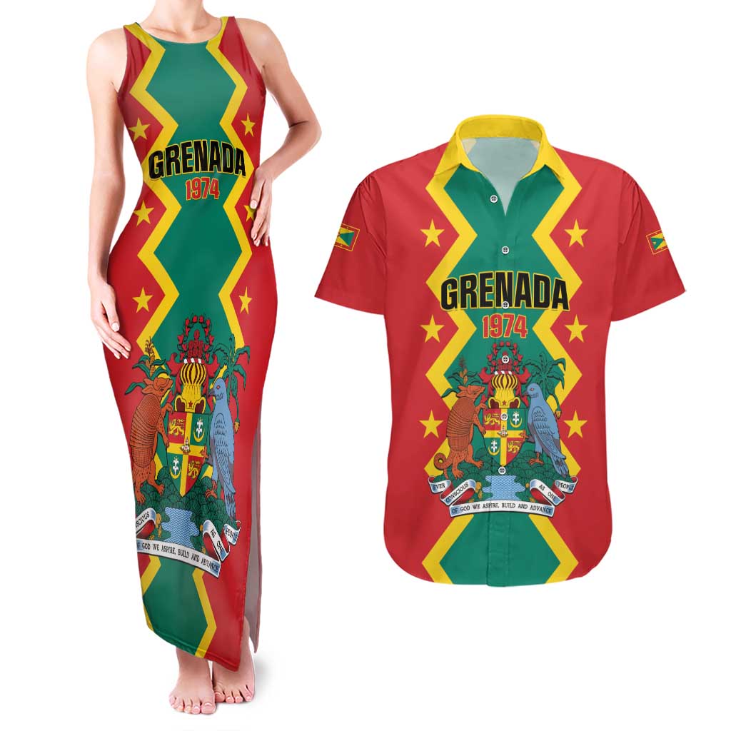 Personalized Grenada 1974 Couples Matching Tank Maxi Dress and Hawaiian Shirt Proud To Be Grenadian