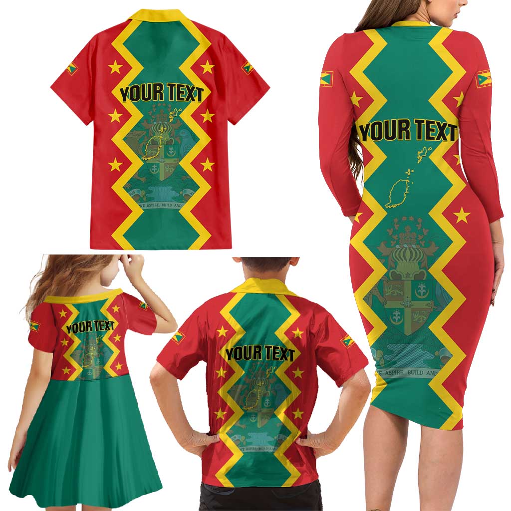 Personalized Grenada 1974 Family Matching Long Sleeve Bodycon Dress and Hawaiian Shirt Proud To Be Grenadian