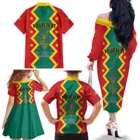 Personalized Grenada 1974 Family Matching Off The Shoulder Long Sleeve Dress and Hawaiian Shirt Proud To Be Grenadian