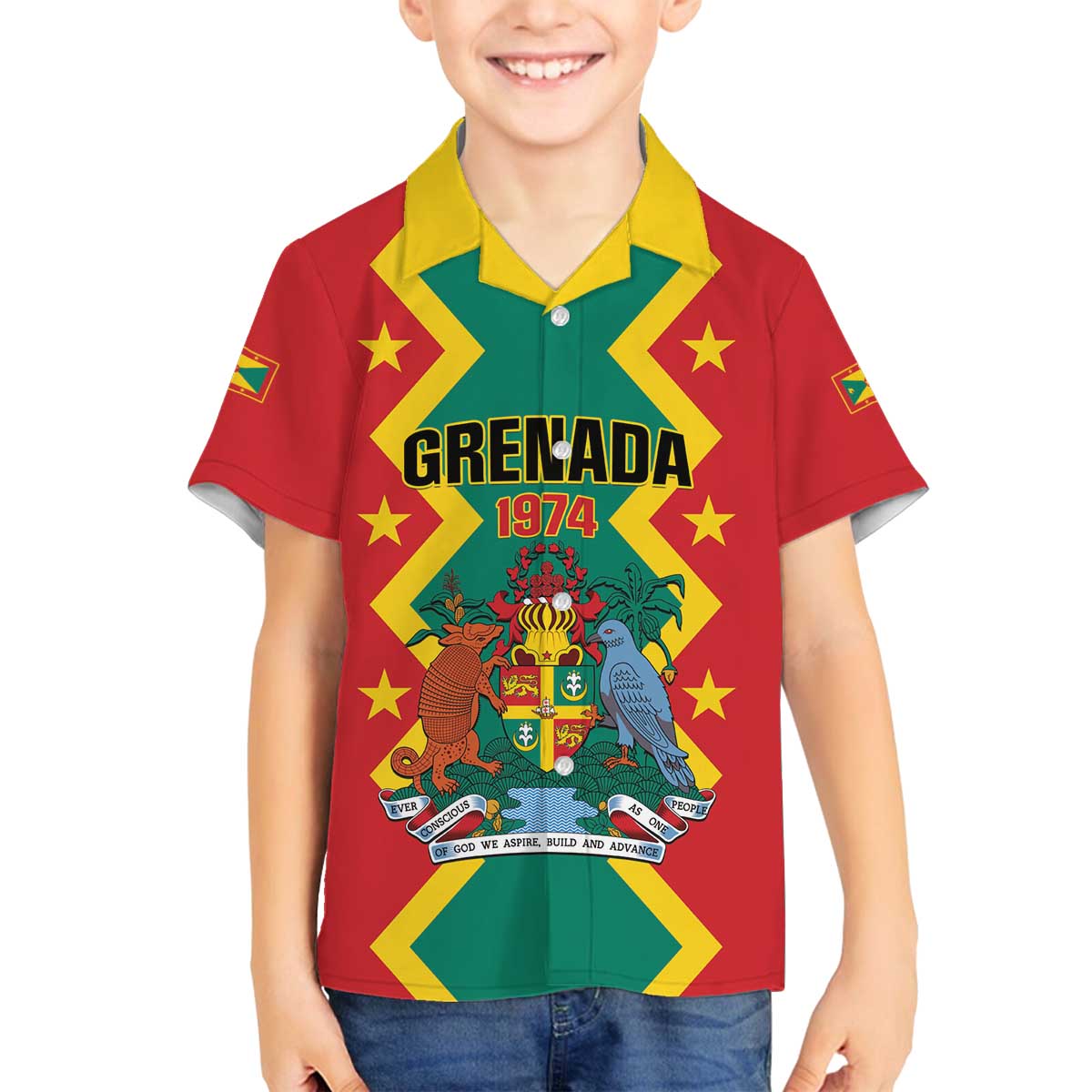Personalized Grenada 1974 Family Matching Off The Shoulder Long Sleeve Dress and Hawaiian Shirt Proud To Be Grenadian