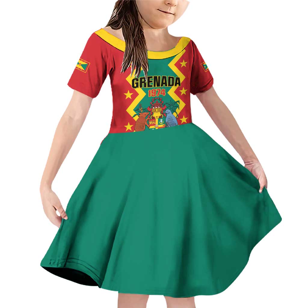 Personalized Grenada 1974 Family Matching Off Shoulder Short Dress and Hawaiian Shirt Proud To Be Grenadian