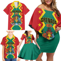 Personalized Grenada 1974 Family Matching Off Shoulder Short Dress and Hawaiian Shirt Proud To Be Grenadian
