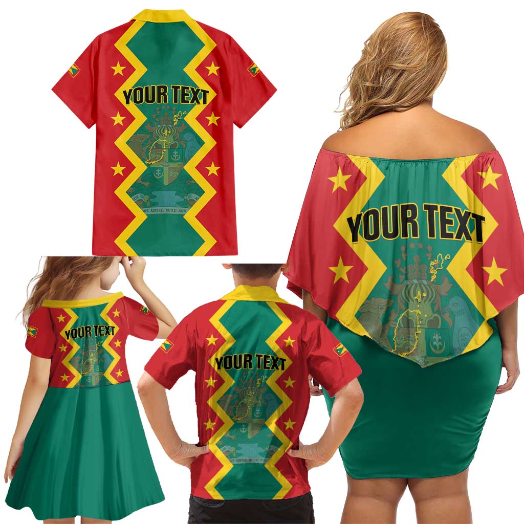 Personalized Grenada 1974 Family Matching Off Shoulder Short Dress and Hawaiian Shirt Proud To Be Grenadian