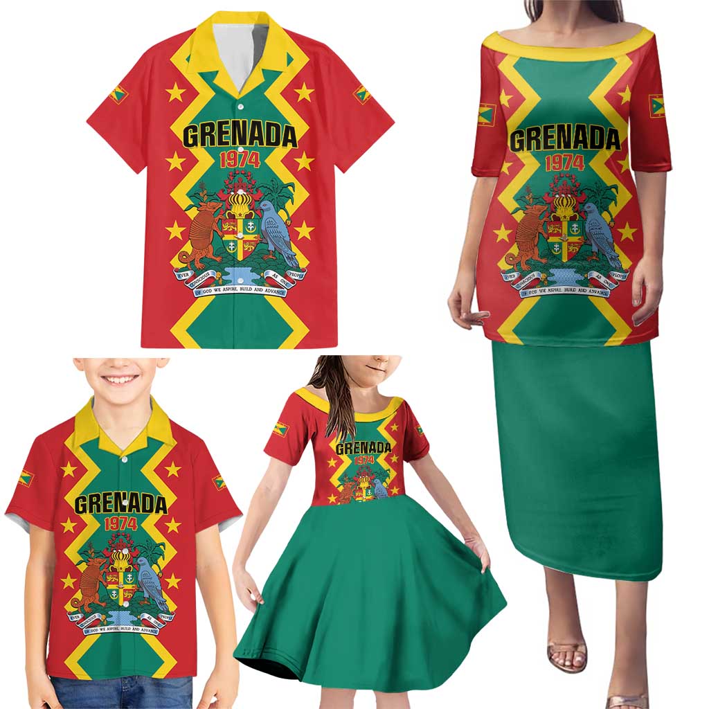 Personalized Grenada 1974 Family Matching Puletasi and Hawaiian Shirt Proud To Be Grenadian