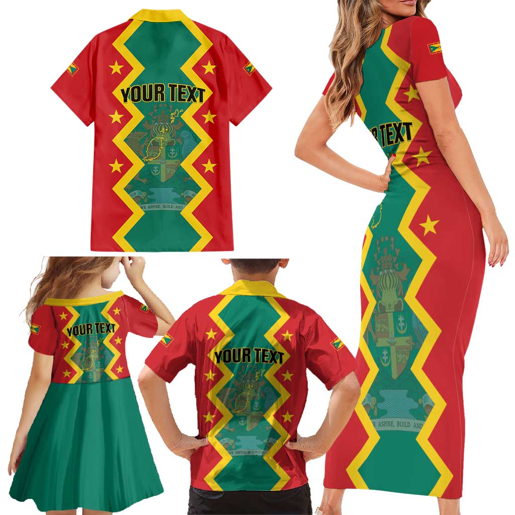 Personalized Grenada 1974 Family Matching Short Sleeve Bodycon Dress and Hawaiian Shirt Proud To Be Grenadian