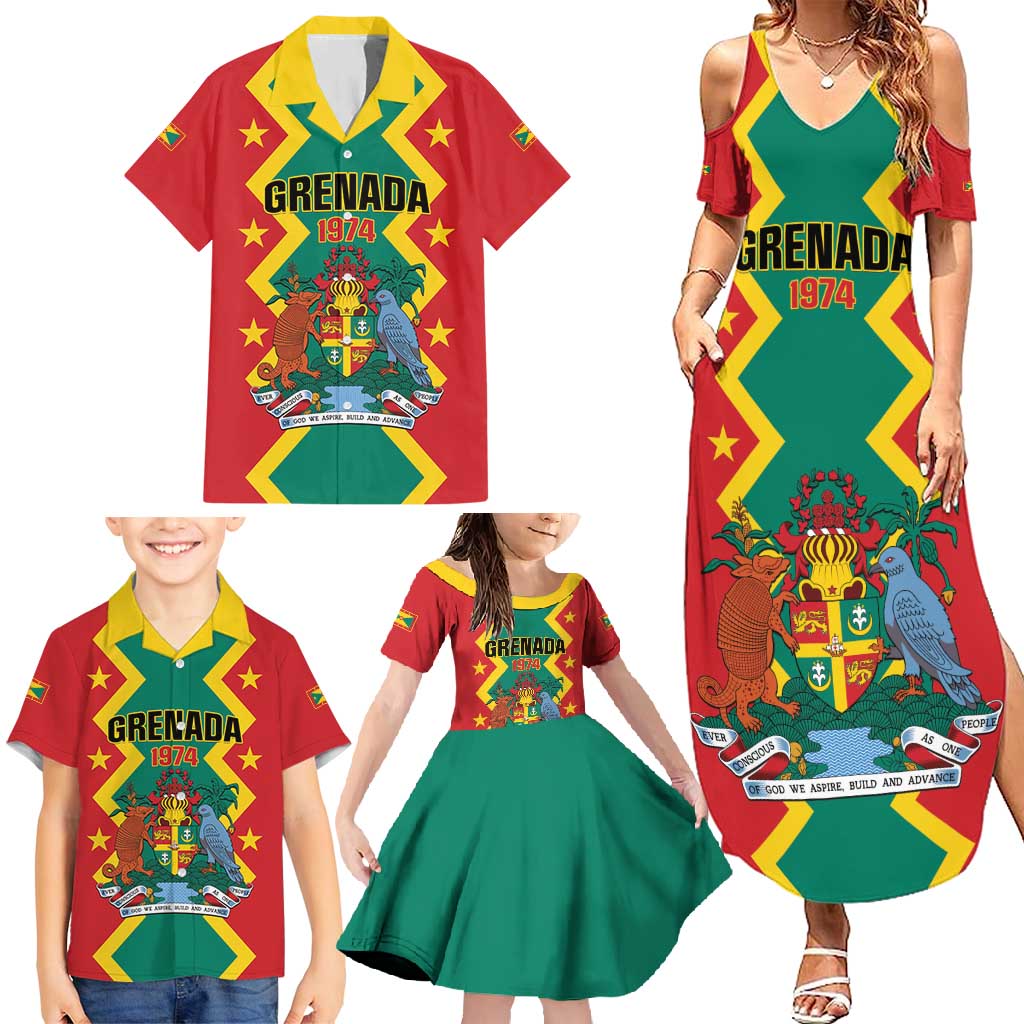 Personalized Grenada 1974 Family Matching Summer Maxi Dress and Hawaiian Shirt Proud To Be Grenadian