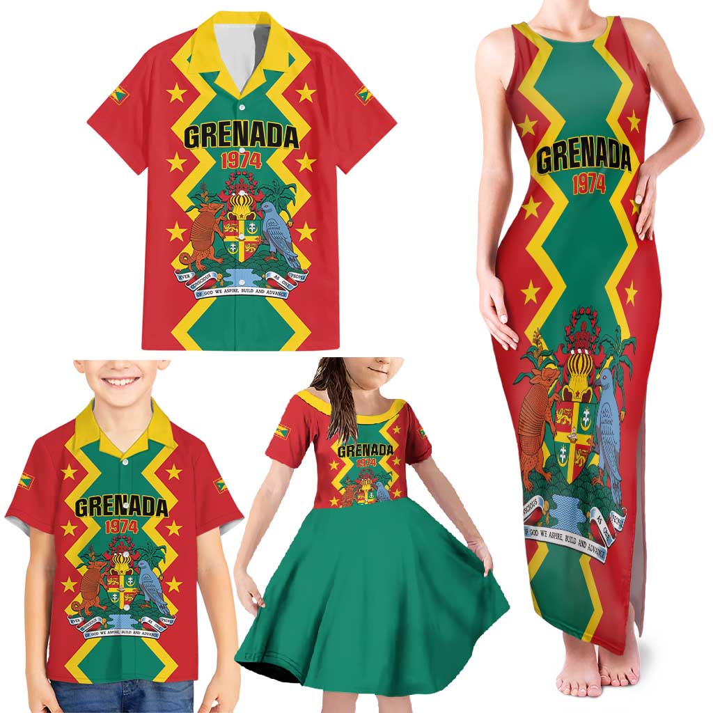 Personalized Grenada 1974 Family Matching Tank Maxi Dress and Hawaiian Shirt Proud To Be Grenadian