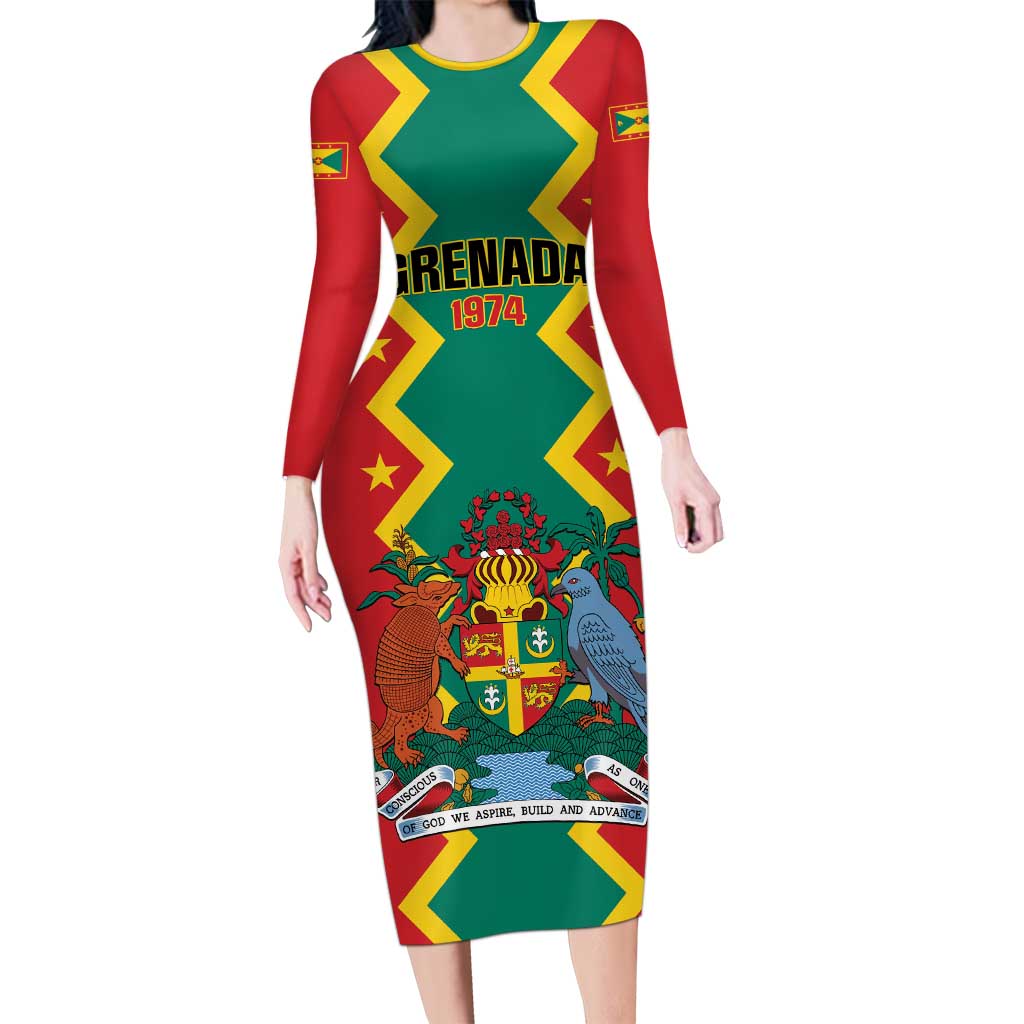 Personalized Grenada 1974 Long Sleeve Bodycon Dress Proud To Be Grenadian