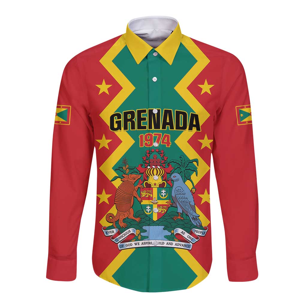 Personalized Grenada 1974 Long Sleeve Button Shirt Proud To Be Grenadian