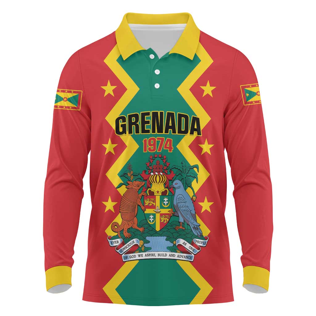 Personalized Grenada 1974 Long Sleeve Polo Shirt Proud To Be Grenadian