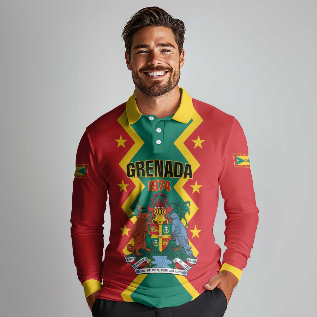 Personalized Grenada 1974 Long Sleeve Polo Shirt Proud To Be Grenadian