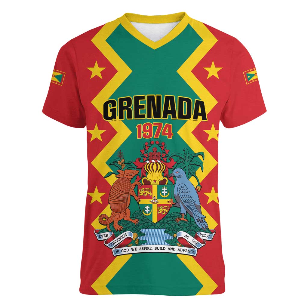 Personalized Grenada 1974 Women V-Neck T-Shirt Proud To Be Grenadian