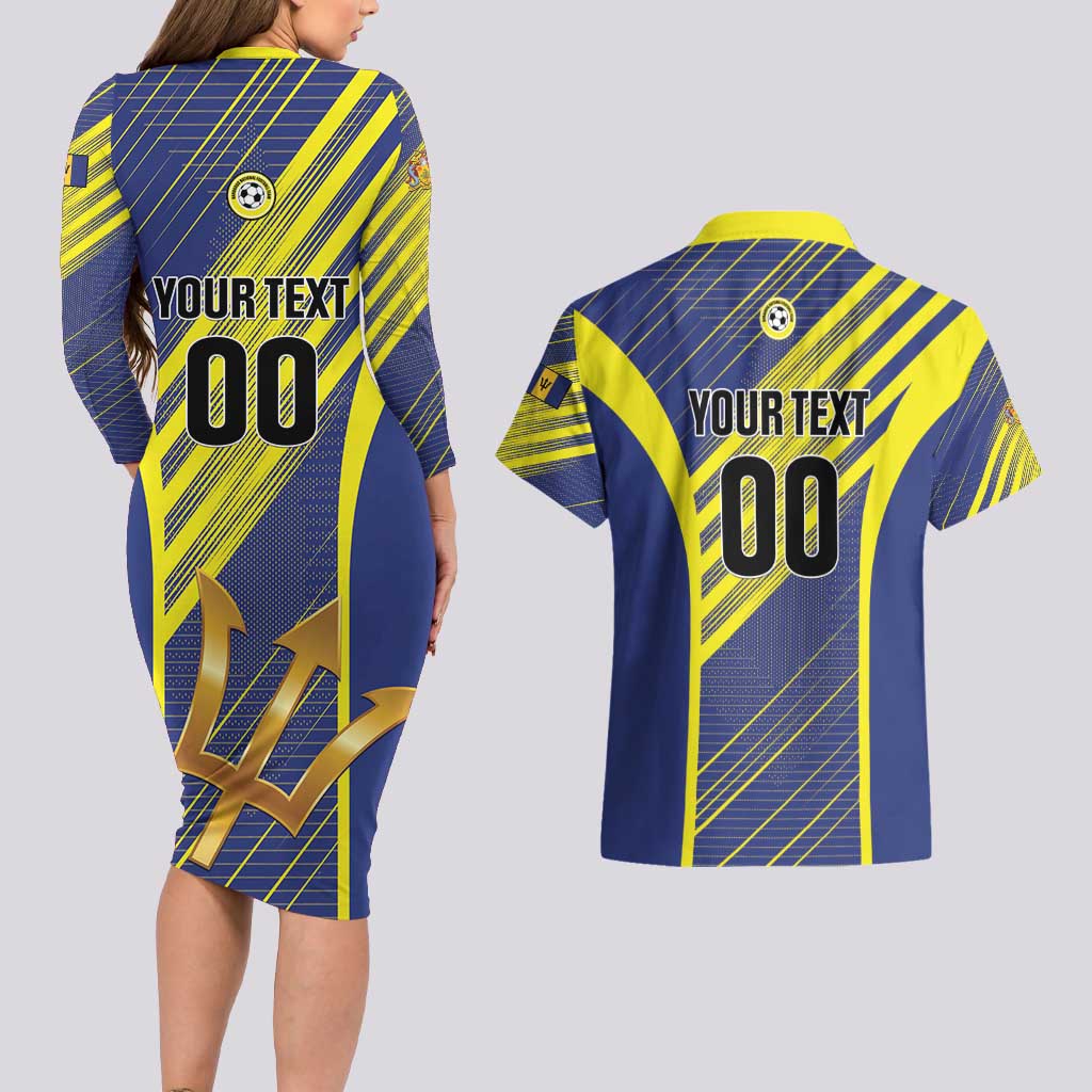 Custom Barbados Football Couples Matching Long Sleeve Bodycon Dress and Hawaiian Shirt Go Champions Bajan Tridents