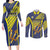 Custom Barbados Football Couples Matching Long Sleeve Bodycon Dress and Long Sleeve Button Shirt Go Champions Bajan Tridents