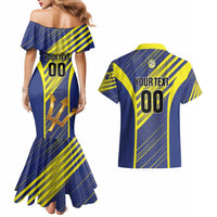 Custom Barbados Football Couples Matching Mermaid Dress and Hawaiian Shirt Go Champions Bajan Tridents