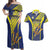 Custom Barbados Football Couples Matching Off Shoulder Maxi Dress and Hawaiian Shirt Go Champions Bajan Tridents