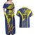 Custom Barbados Football Couples Matching Off Shoulder Maxi Dress and Hawaiian Shirt Go Champions Bajan Tridents