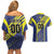 Custom Barbados Football Couples Matching Off Shoulder Short Dress and Hawaiian Shirt Go Champions Bajan Tridents
