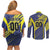 Custom Barbados Football Couples Matching Off Shoulder Short Dress and Long Sleeve Button Shirt Go Champions Bajan Tridents