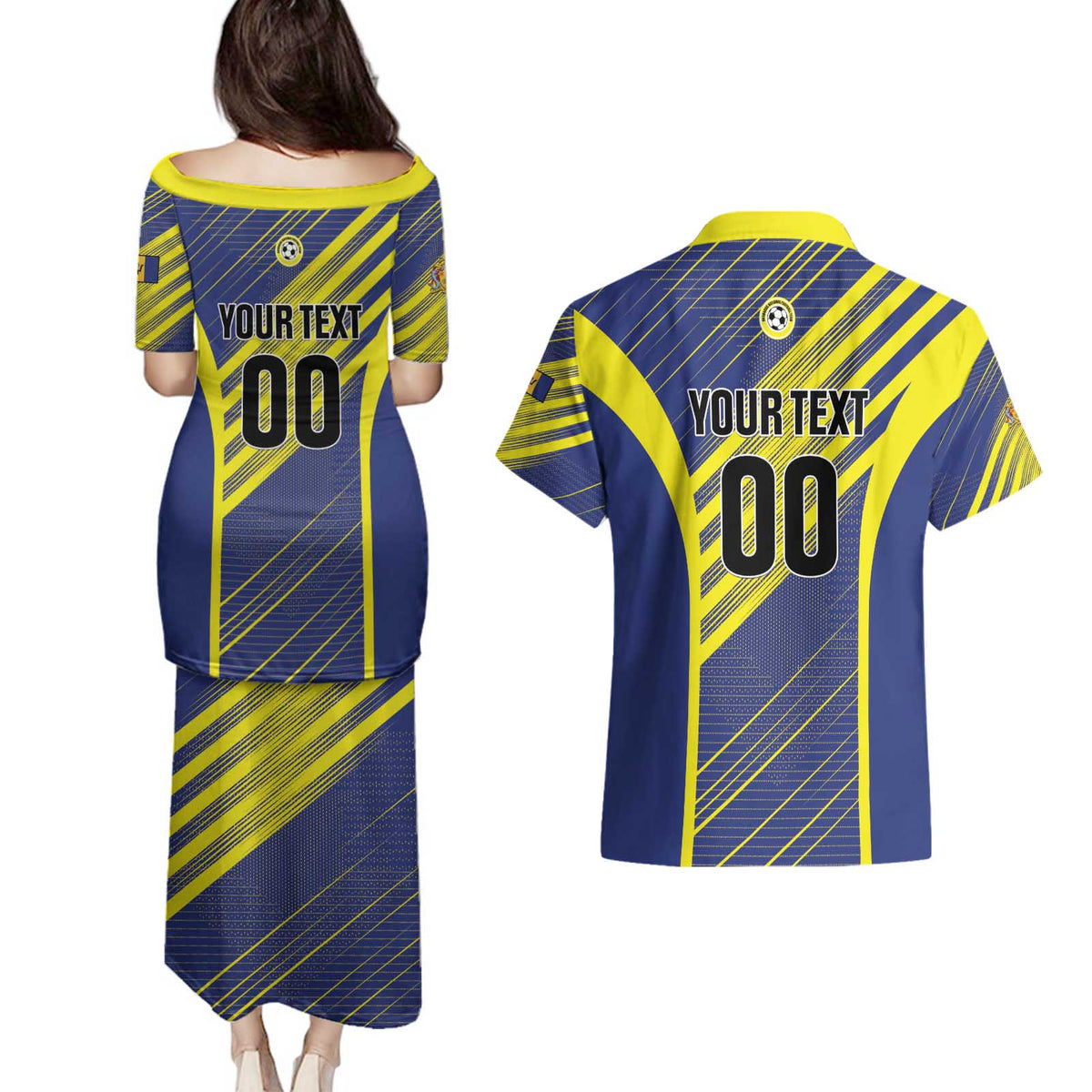 Custom Barbados Football Couples Matching Puletasi and Hawaiian Shirt Go Champions Bajan Tridents