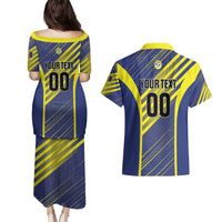 Custom Barbados Football Couples Matching Puletasi and Hawaiian Shirt Go Champions Bajan Tridents