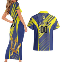 Custom Barbados Football Couples Matching Short Sleeve Bodycon Dress and Hawaiian Shirt Go Champions Bajan Tridents