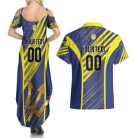 Custom Barbados Football Couples Matching Summer Maxi Dress and Hawaiian Shirt Go Champions Bajan Tridents