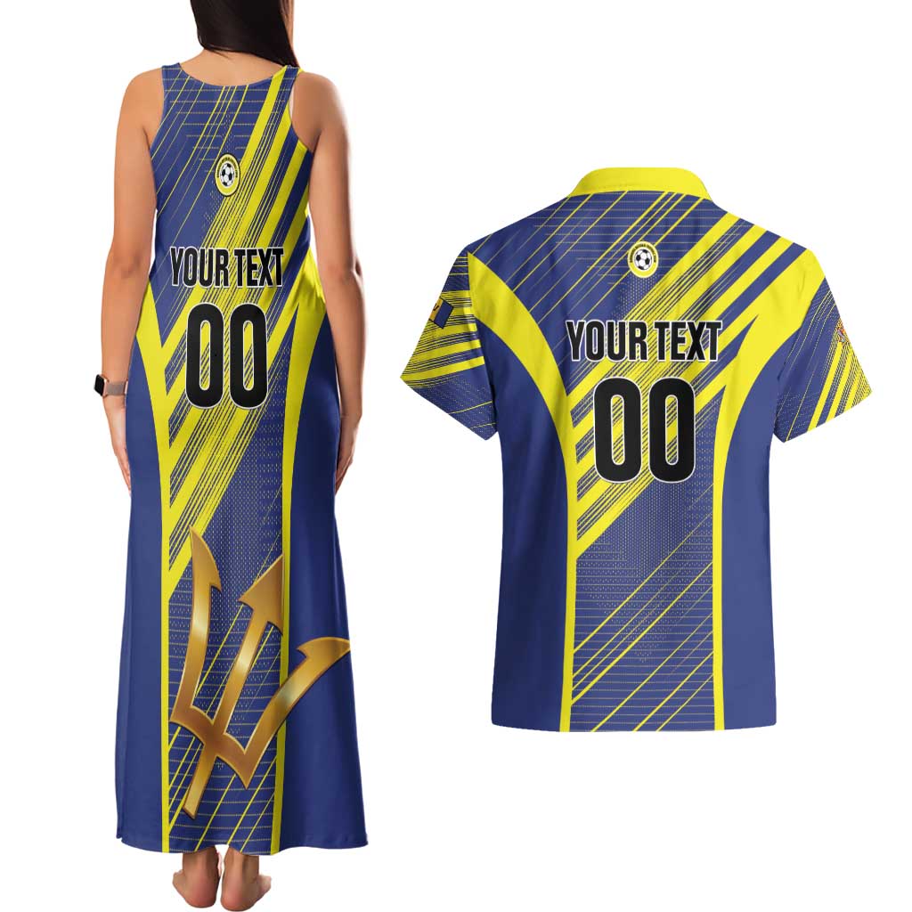 Custom Barbados Football Couples Matching Tank Maxi Dress and Hawaiian Shirt Go Champions Bajan Tridents