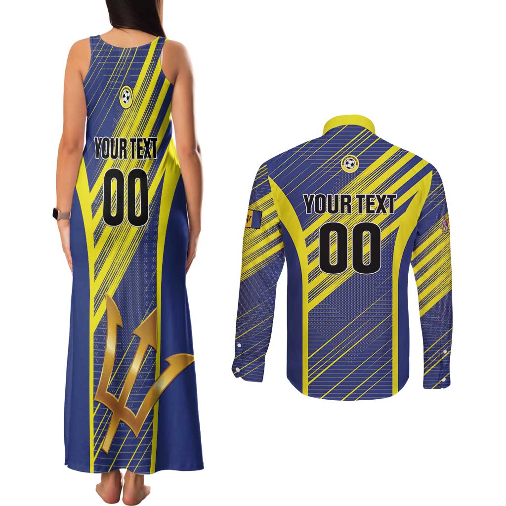 Custom Barbados Football Couples Matching Tank Maxi Dress and Long Sleeve Button Shirt Go Champions Bajan Tridents
