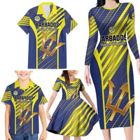 Custom Barbados Football Family Matching Long Sleeve Bodycon Dress and Hawaiian Shirt Go Champions Bajan Tridents