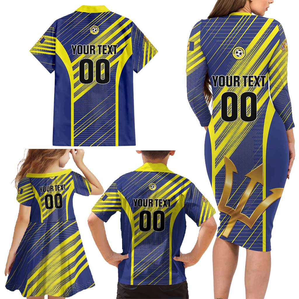 Custom Barbados Football Family Matching Long Sleeve Bodycon Dress and Hawaiian Shirt Go Champions Bajan Tridents