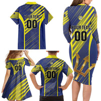 Custom Barbados Football Family Matching Long Sleeve Bodycon Dress and Hawaiian Shirt Go Champions Bajan Tridents