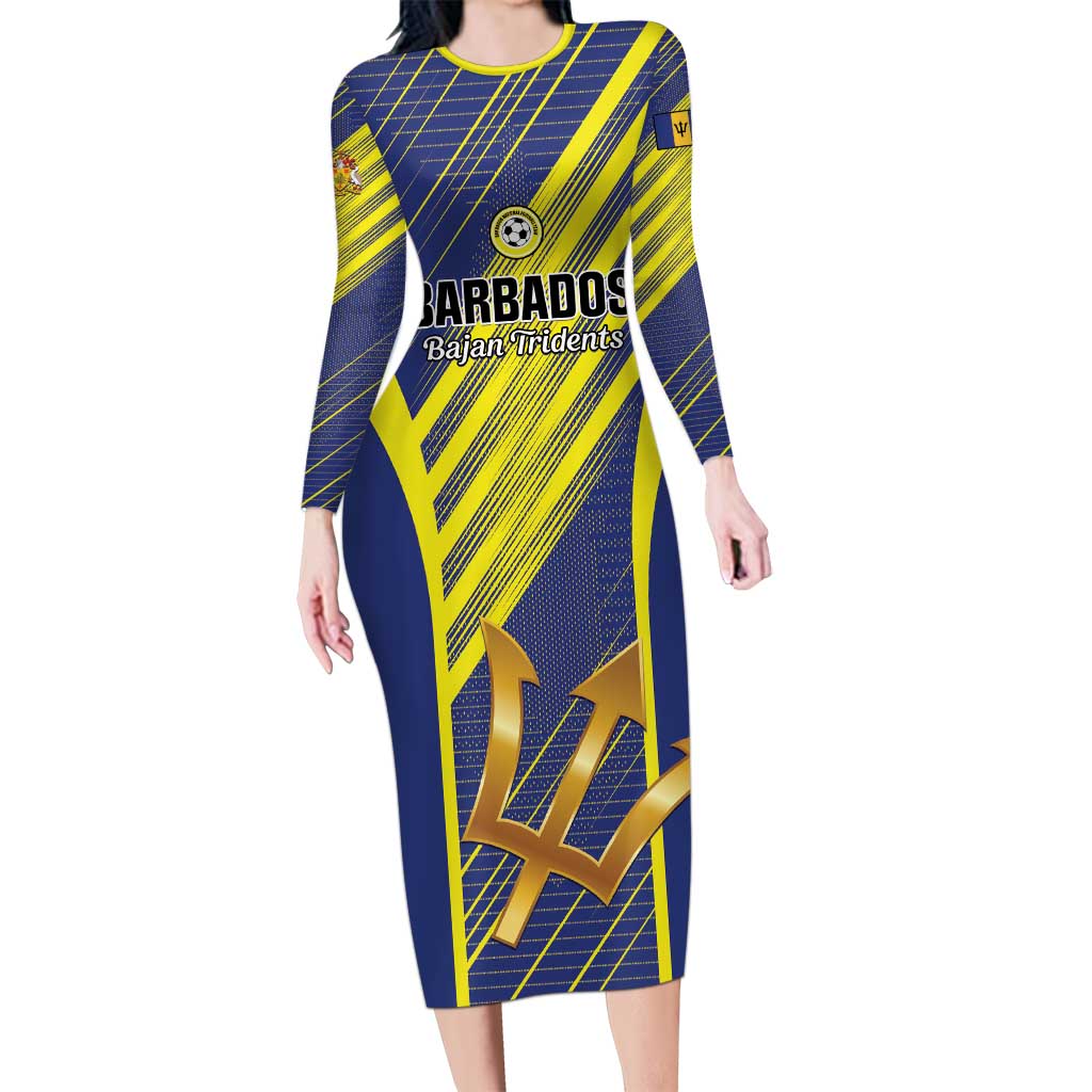 Custom Barbados Football Family Matching Long Sleeve Bodycon Dress and Hawaiian Shirt Go Champions Bajan Tridents