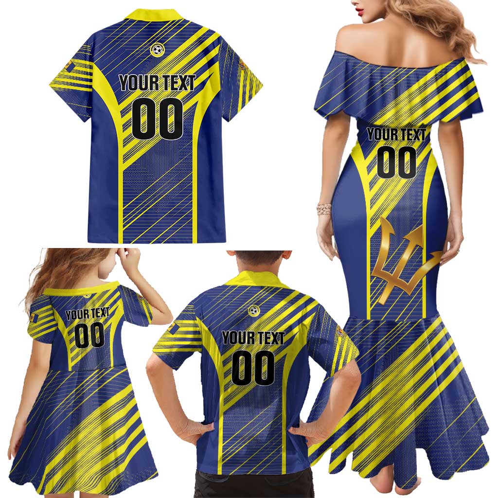 Custom Barbados Football Family Matching Mermaid Dress and Hawaiian Shirt Go Champions Bajan Tridents